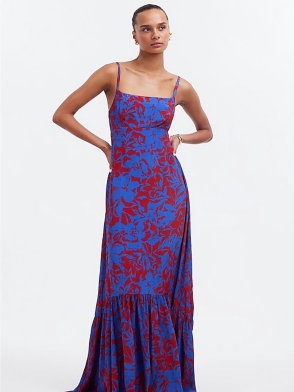 Madewell Blue Maxi Dress with Red Floral Print